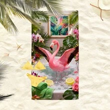 1条火烈鸟图案沙滩巾，超柔软超细纤维特大号沙滩毯，超强吸水浴巾，适合旅行、游泳池、浮潜、冲浪、瑜伽、露营等场合，多种尺寸可选，沙滩、泳池、旅行、露营、瑜伽必备用品 - 火烈鳥 - 查看 8