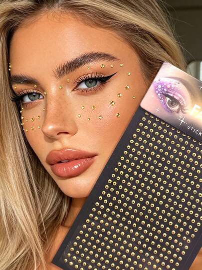 459颗闪亮仿宝石水钻，金色，适合装饰眼睛、指甲、脸部，是音乐节、嘉年华、情人节、Y2K风格派对、日常装饰、化妆派对、舞会和其他场合的理想之选，可用于头发、眼睛、脸部、身体装饰。