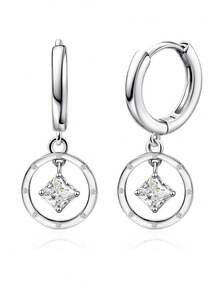 Bông tai bạc 925 không gây dị ứng, đính đá Cubic Zirconia, kiểu dáng tinh tế, phù hợp để đeo hàng ngày, quà tặng sinh nhật. - Bạc - Xem 1