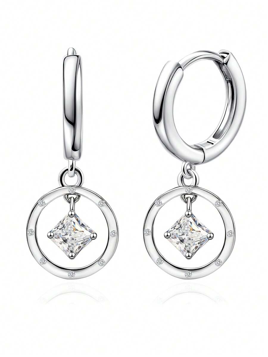Bông tai bạc 925 không gây dị ứng, đính đá Cubic Zirconia, kiểu dáng tinh tế, phù hợp để đeo hàng ngày, quà tặng sinh nhật. - Bạc - Xem 1