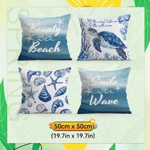 4pcs Ocean Turtle & Shell Decorative Pattern Pillow Covers, Single-Sided Printed Cushion Covers, Suitable For Living Room, Bedroom, Home Decor, All Seasons - Multicolor - View 12