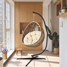 Soporte en C de acero plegable de alta resistencia para hamaca – Para silla tipo huevo, capacidad de 330 libras, resistente a la intemperie, rotación de 360°, portátil para exterior/interior, apto para sillas individuales y dobles – Solo soporte - Caqui - Ver 6