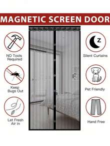 1pc Magnetic Screen Door, Magnetic Closure Mesh, Breathable Anti-Insect, Suitable For RV Accessories, Thick Mesh, Pet Friendly, Multiple Sizes Available, Self-Sealing Anti-Mosquito, Suitable For Front Door, Sliding Door, Fly Screen, Fly Curtain, RV Accessories, Anti-Fly Net, Anti-Mosquito Net, Pet Screen Door - Multicolor 2 - View 1