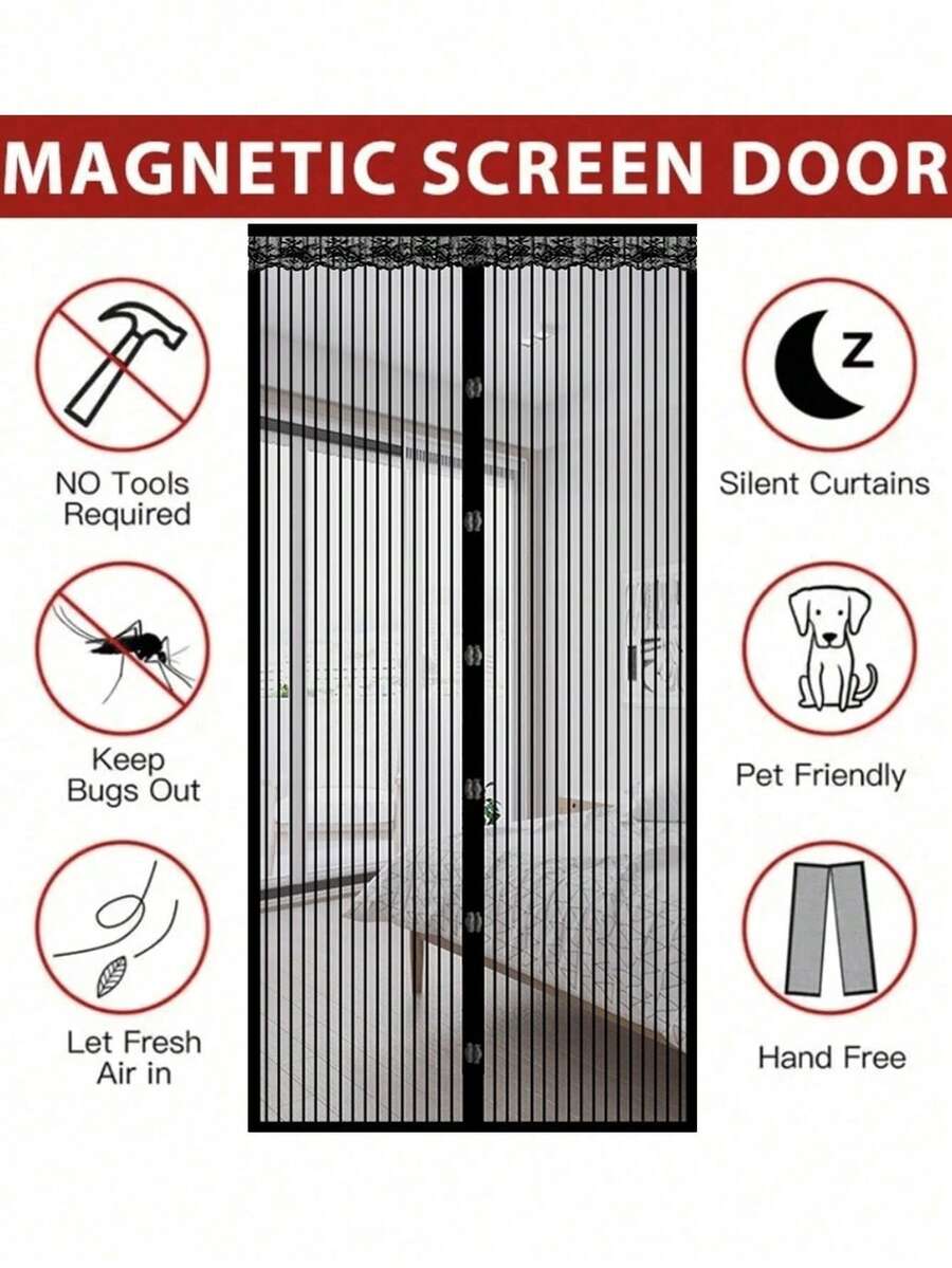 1pc Magnetic Screen Door, Magnetic Closure Mesh, Breathable Anti-Insect, Suitable For RV Accessories, Thick Mesh, Pet Friendly, Multiple Sizes Available, Self-Sealing Anti-Mosquito, Suitable For Front Door, Sliding Door, Fly Screen, Fly Curtain, RV Accessories, Anti-Fly Net, Anti-Mosquito Net, Pet Screen Door - Multicolor 2 - View 1
