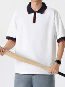 Men's Color Block Polo Shirt - Relaxed Fit Stylish Versatile, Casual Golf Office Work Shirt For Everyday College,Men's Golf Polo Shirt,Relaxed Fit Golf Shirt,Camisas Para Hombre,Manfinity Men,Polo Men Shirt,Polo De Hombre,Shirt For Men,Men Shirts,Summer Outfits For Men,Sudaderas Para Hombre,Polo Men Shirt - 白色 - 查看 4