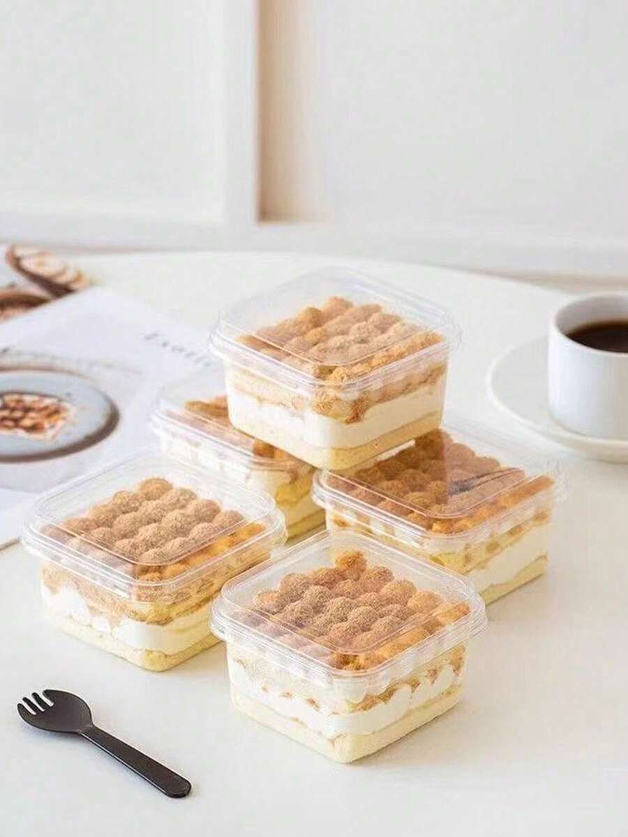 10pcs/20pcs Wooden Multi-Layer Mousse Cake Box, Fruit Yogurt Box, Soy Milk Packaging Box, Cake Box. Random Style Shipped - White - View 1