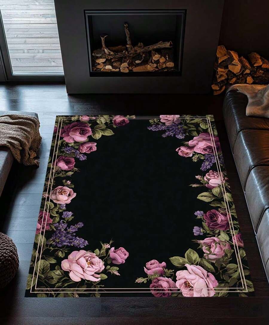 Gothic Floral Mandala Dark Area Rug, Boho Gothic Living Room Area Decor, 32*20inch /84*60inch,Perfect Choice For Gift ,Stylish And High-Quality Rugs, Perfect For  Decorations And GiftsHome Decor, The Best Choice For Gothic-Style Birthday Gifts - 黑色 - 查看 1