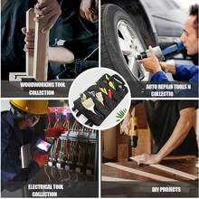 1pc Multi-Functional Roll-Up Tool Storage Bag, Large Capacity Tool Organizer With Multiple Compartments, Foldable Durable Canvas Tool Bag, Suitable For Auto Repair, Woodworking, Electrical Work, Home Maintenance, Outdoor Camping, In-Vehicle Storage, Construction Site And More - Black - View 9