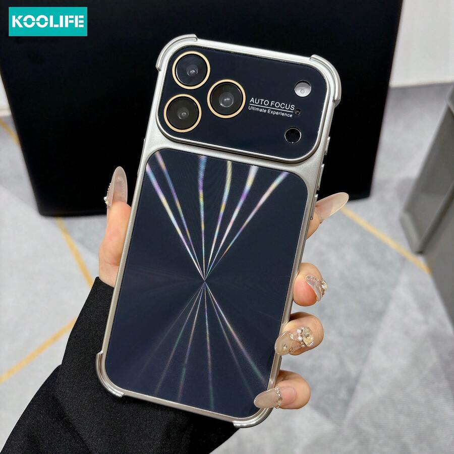 Koolife 1pc Black CD Pattern Laser Aurora Phone Case, Large Window Lens Protection, Shockproof Anti-Scratch Protective Cover, Luxury Fashion Design, Compatible With Apple17/17pro/17promax
