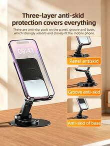 360° Rotatable Metal Desktop Phone Stand, Height Adjustable Foldable Lazy Holder For Live Streaming, Video Watching, Compatible With Mobile Phones & Tablets - A - View 7