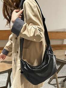 1 pièce Sac bandoulière style décontracté pour femme, sac à épaule minimaliste de couleur unie, en matériau PU, avec sangle réglable, convient pour un usage quotidien. Sac de style collégial pour étudiantes, adapté aux jeunes femmes - sorties, shopping, salle de classe, rendez-vous, cadeaux pour femmes, bureau, travail, voyage - Noir - Voir 5