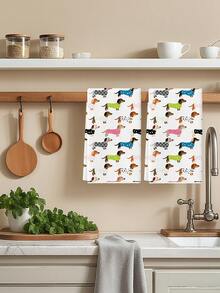 2 buah Handuk Dapur Desain Dachshund Super Lucu, Kain Lap Piring yang Menggemaskan, Handuk Tangan Dapur, Handuk Teh - MultiWarna - View 4