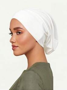 1 pieza Gorro interior de mujer de unicolor de modal de estilo de Oriente Medio, pañuelo de algodón elástico y sedoso, gorro interior pequeño, material grueso, suave y cómodo, adecuado para combinar con pañuelos de uso diario - A - Ver 5