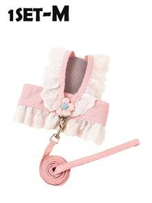 Adjustable Rabbit Leash, Cute Floral Lace Rabbit Harness, Small Animal Outdoor Clothing, Escape-Proof Adjustable Rabbit Vest, Cute Guinea Pig Summer Harness, Leash Set, Rabbit Walking Leash, Floral Decorated Small Animal Vest Harness, Adjustable Escape-Proof Design, Pink, Suitable For Ferrets, Guinea Pigs, Squirrels, Kittens, Hamsters, Rabbits, Suitable For Outdoor Walks, Travel, Spring Outings - Multicolor - View 13