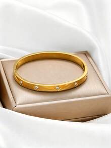 3pcs Stainless Steel 18K Cubic Zirconia Bracelet & Bangle Jewelry Set, Suitable For Daily Wear - Multicolor - View 2