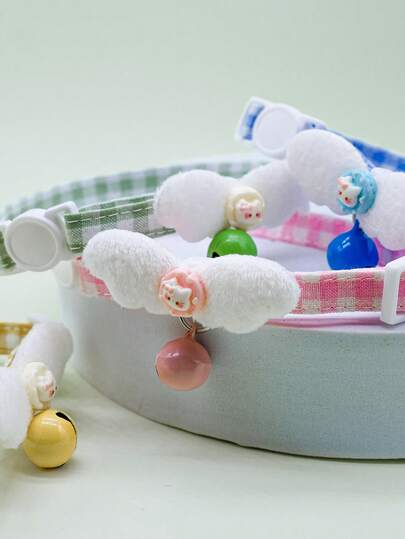 A Pet Collar With Angel Wings And Colorful Bells, Made Of Soft And Comfortable Material. Adjustable Pet Cat And Dog Collar Decoration