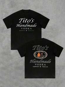 1pcs Men's Vodka Distillery Double Sided Printed T Shirt Vintage Bar  Y2K Graphic T Shirt Austin Texas 100% Cotton StreetwearWomen's Festive Clothing, Vintage-Style T-Shirts, Free Shipping, Perfect For Pairing With Jeans - 黑色 - 查看 7