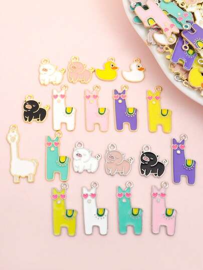 10 mặt dây chuyền hợp kim hình động vật ngộ nghĩnh, nhỏ giọt dầu - hình lạc đà Alpaca/vịt con/heo con, dùng để tự làm vòng cổ, vòng tay, bông tai, trâm cài, móc khóa, phụ kiện túi xách dễ thương - Phụ kiện vui nhộn, sống động dành cho cặp đôi và bạn bè, thích hợp cho trang phục hàng ngày.