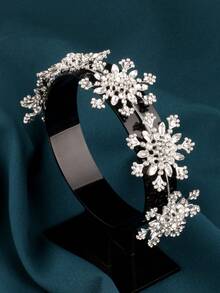 1 pieza Tocado nupcial de boda, diadema con cristales brillantes de rhinestone, accesorio de vestido de novia estilo coreano con flores dulces y copos de nieve - Plateado - Ver 4