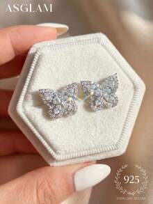 1 paire de boucles d'oreilles cloutées papillon creux en zircone, bijoux en argent sterling 925, boucles d'oreilles délicates, beaux bijoux, cadeau pour les filles, décoration pour les sorties quotidiennes, accessoires pour le bal - Papillon - Voir 4