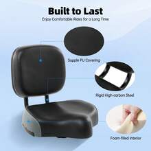 RainWeel Bike Seat With Backrest, Oversized Comfort Bicycle Saddle Replacement, Soft Memory Foam Padded PU Leather Bike Cushion, Oversized Comfort Bicycle Saddle, Ergonomically Designed Curved Seat, Soft Memory Foam Padded Cushion, Universal PU Cushion For E-Bike, Tricycle, Mountain Bike - 黑+灰 - 查看 7