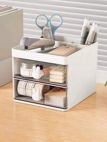 1pc Drawer-Style Plastic Desk Organizer, Multi-Functional Storage Box For Makeup Brushes, Lipsticks, Skincare Products - A - View 3