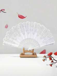1把女士白色手扇，银色花卉图案，时尚折叠扇，适合跳舞、露营、旅行等场合，必备单品。 - 白色 - 查看 4