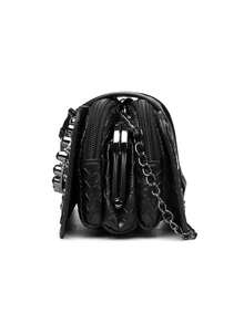 Retro Minimalist Printed Crossbody Bag With Adjustable PU Strap, Flap Closure, New Year - 薑色 - 查看 7