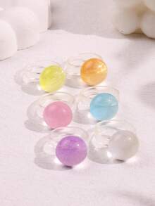 6件套夏季海滩度假时尚魅力闪亮独特精致创意奢华百搭优雅几何树脂戒指，适合女性日常穿搭、节日和派对场合 - 彩色 - 查看 7