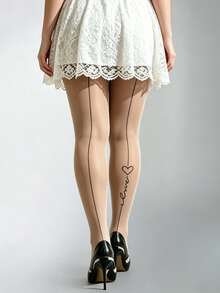 1 Pair Heart Print Tights Sexy Cute Fashionable Style For Daily Date Spring Fall Party - Multicolor - View 6