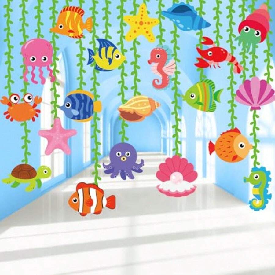 20 Pcs Ocean Animal Garland Kit Under The Sea Party Decorations Sea Animals Banner Seaweed Streamers Strings Hanging Swirls For Home Classroom  Shower Birthday Party Supply Favor - 豐富多彩的 - 查看 1