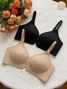 2pcs Of Solid-Colored Hollow-Out Sexy Lingerie For Women, Fashionable, Comfortable, Simple, Sports Bra - Multicolor - View 1