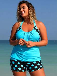 Women's Tankini Swimsuit Set, Two-Piece Tummy Control Design With Blouson Top And Matching Shorts - 10 - View 2