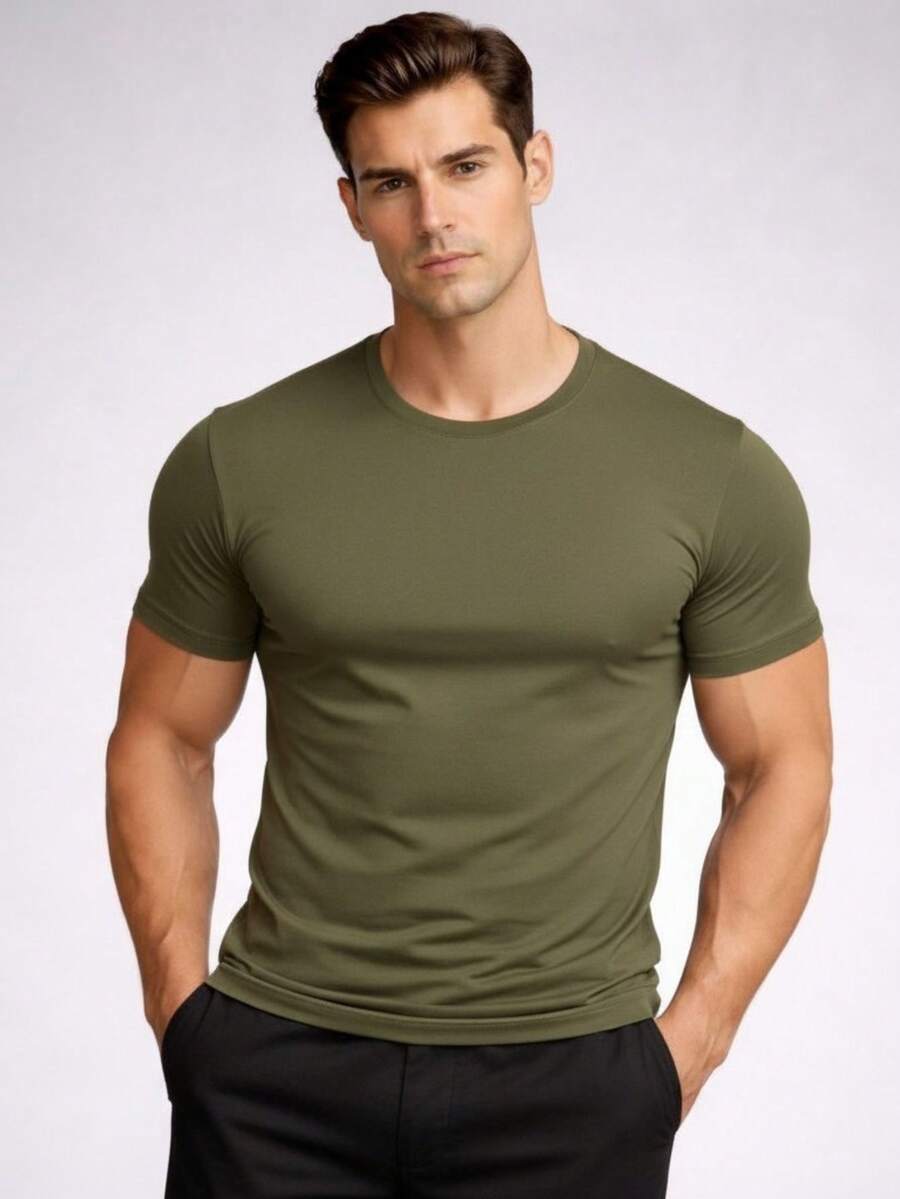 Men's Basic Cotton T-Shirt - Comfortable For Casual Wear, Gym, And Everyday Use - màu xanh lá - Xem 1