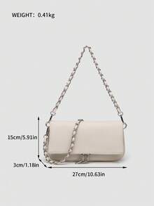 1pc Women's Chain Shoulder Bag, Crossbody Bag, Litchi Grain Underarm Bag With Chain, Minimalist Fashion Small Square Bag, Shoulder & Crossbody Bag With Detachable Strap - 象牙色 - 查看 6