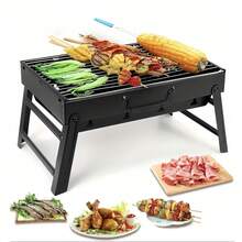 Portable Charcoal BBQ Grill Foldable Suitcase Design Compact Steel Grill With Handle For Camping Picnic Beach - A - View 3