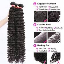 Uveous 100% Unprocessed Virgin Brazilian Human Hair Brazilian 22 20 18 Inch Deep Wave 3 Bundles Hair Extensions Grade 12A Remy Human Hair Bundles Natural Black Color - Sóng sâu - Xem 6
