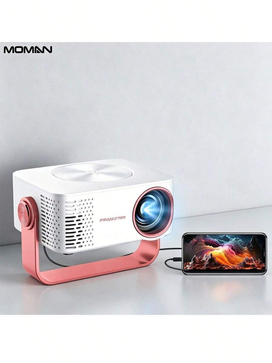 MOMAN [2025 Nuevo] Proyector portátil Full HD 1080P, proyector delgado y ligero, proyección inalámbrica para smartphone, WiFi, inteligente, mini portátil, adecuado para dormitorio, sala de estar, proyección en dormitorio - Ver 1