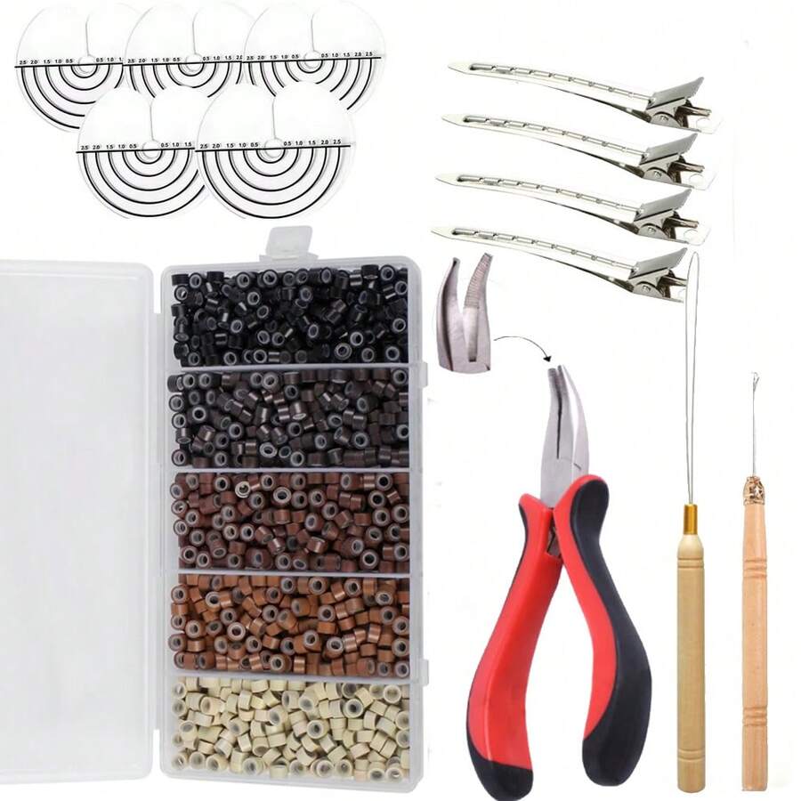 1000 Pcs Silicone Micro Rings Hair Extensions Tools Kit. Silicone Lined Micro Rings, Pulling Hook Loop Needle Threader, Tinsel Hair Extension, Glitter Hair Extensions Tools - View 1