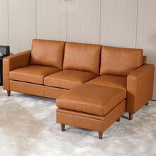 Módulo versátil de otomana con almacenamiento para sofá modular seccional o sofá cama - Asiento profundo, cómodo y duradero, cuero marrón moderno - Mueble de acento contemporáneo para sala de estar - Naranja - Ver 1