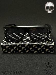 1 Set American Retro West Coast Style Cashew Flower Skull U.S.A Design Thick Frame Decorative Glasses For Men - 美式Cashew Flower Skull - 查看 4