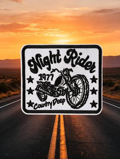 1pc Punk Rock Motorcycle "Night Rider 1977" Embroidered Patch, Suitable For Denim Jacket, Hat, Backpack DIY Decoration, Cool Gift For Bikers And Rock Fans