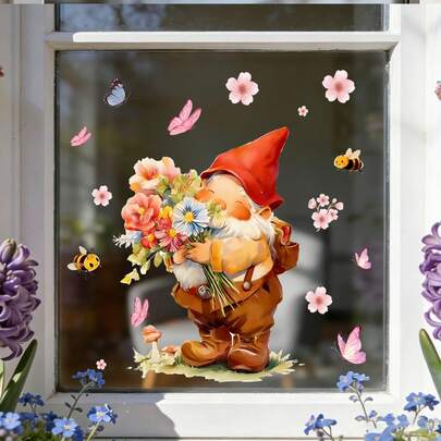 CHAILLY ملصقات نافذة من نوع الالتصاق الساكن بتصميم الزنبق والقزم الربيعي، ملصقات زهور وفراشات قابلة لإعادة الاستخدام لزجاج الأبواب والمنزل وديكور الحديقة