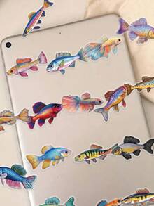 50pcs Soothing Fish Stickers: Compact And Exquisite, Diverse Designs, Including Various Fish Patterns. Perfect For Decorating Phone Cases, Notebooks And Storage Boxes, Firm Adhesion, Suitable For Daily Use. - A - View 4