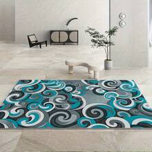 An Abstract Swirl Pattern Carpet In Blue, Gray, And White, Modern Art Style, Perfect For Home Or Office Decor, Ideal Holiday Gift, Creates A Warm Atmosphere, Perfect For Christmas, Home Decoration, Holiday Decoration, Art Decoration, Fabric, Decorative Floor Mat, Suitable For Office Workers. - 1PC - View 3