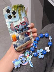 Disney Has Authorized, Phone Case - Chain Set, The Stitch Lilo & Stitch Phone Case Plus A Silicone 3D Or Fluffy Style Stitch Bracelet With Metallic Ring Removable Bracelet, Stitch And Angel Pattern, Compatible With Iphone 17/16/15/14/13/12/11/XS/XR/X Plus Pro Max, Wavy Design Phone Case For Girl, A Stylish Cartoon Summer Phone Case, The Perfect Gift Choice, Phone Protection, Durable Phone Cover, Great Gift For Friends And Family - Kiểu trắng B - Xem 3
