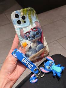 Disney Has Authorized, Phone Case - Chain Set, The Stitch Lilo & Stitch Phone Case Plus A Silicone 3D Or Fluffy Style Stitch Bracelet With Metallic Ring Removable Bracelet, Stitch And Angel Pattern, Compatible With Iphone 17/16/15/14/13/12/11/XS/XR/X Plus Pro Max, Wavy Design Phone Case For Girl, A Stylish Cartoon Summer Phone Case, The Perfect Gift Choice, Phone Protection, Durable Phone Cover, Great Gift For Friends And Family - Màu trắng kiểu A - Xem 2