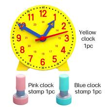 Modelo de reloj de aprendizaje con juego de sellos de reloj, herramienta de enseñanza de cognición del tiempo, ayuda de enseñanza auxiliar, herramienta de práctica de tiempo, suministros de demostración de enseñanza en el aula, conjunto de práctica de cognición del tiempo - A - Ver 11