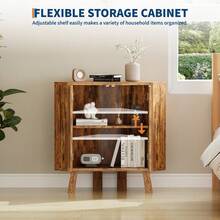 Gabinete de esquina moderno acanalado de 3 niveles en MDF – Almacenamiento triangular para el suelo que ahorra espacio con estantes ajustables, puertas con cierre automático y sistema anti-vuelco – Organizador para sala de estar, cocina, baño – Negro Marrón - Marrón - Ver 6