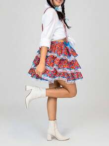 Red Floral Short Skirt For June Festival, Adult/Youth Size, Round, Country Style, Arraiá (Brazilian June Festival). - HOA ĐỎ - Xem 3
